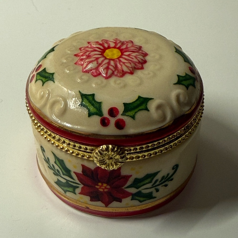 Porcelain Poinsettia Trinket Box with Gold Accent